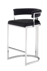 Modrest Munith Modern Black Velvet & Stainless Steel Counter Stool Model VGZAB9504-BLK-BS